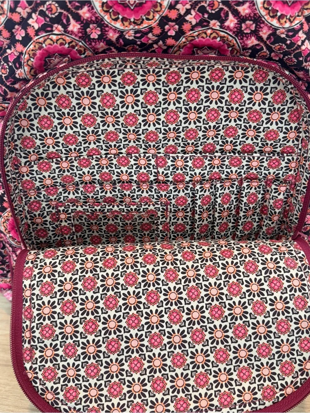 Vera Bradley Raspberry Medallion Quilted Campus Backpack